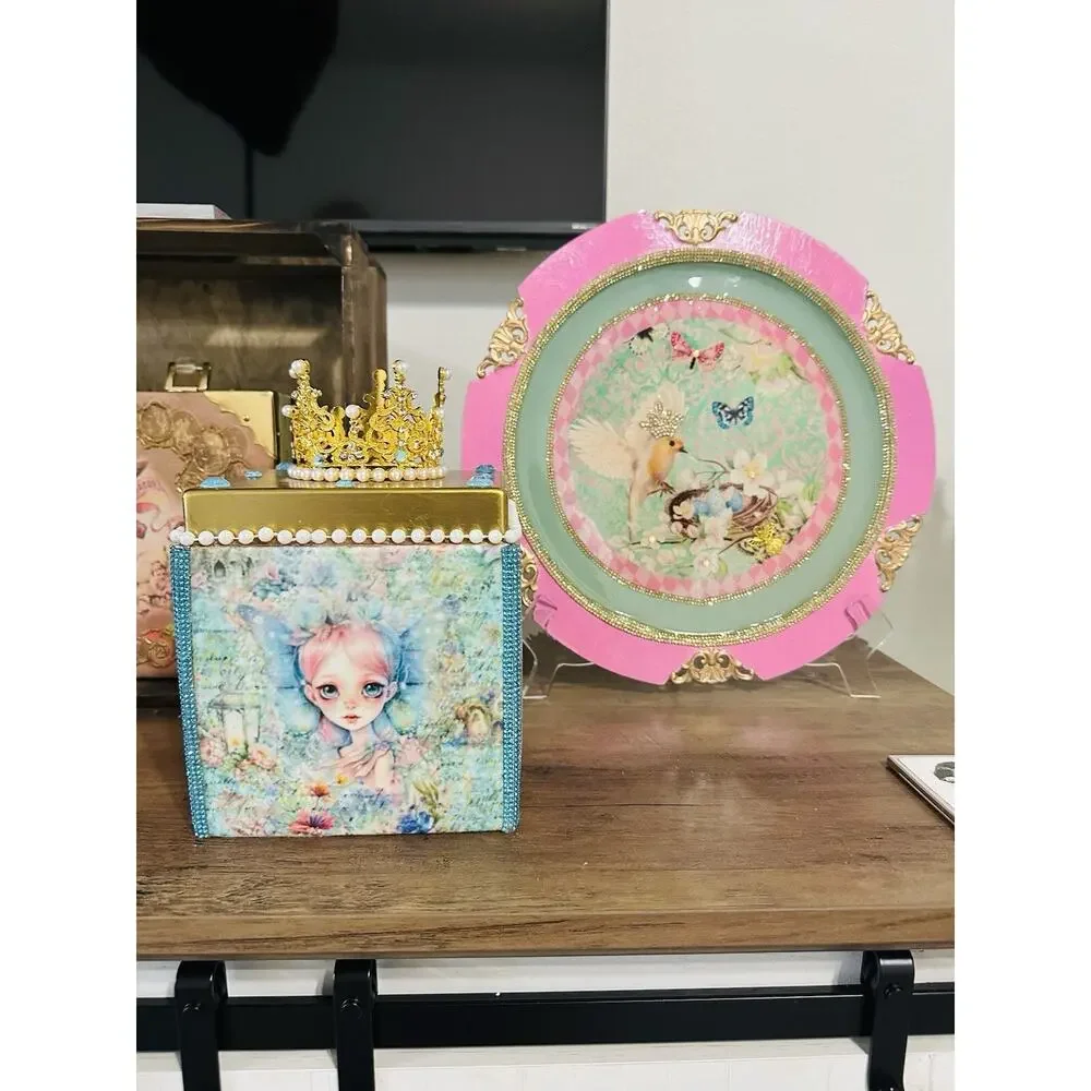 Princess Rhinestone Vanity Tissue Box Cover Crown Baroque Pop Art Decor Royal